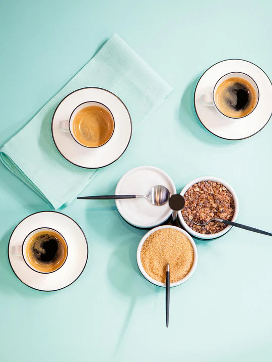 Set de șase cești și farfurii din porțelan Ligne Noire 250 ml