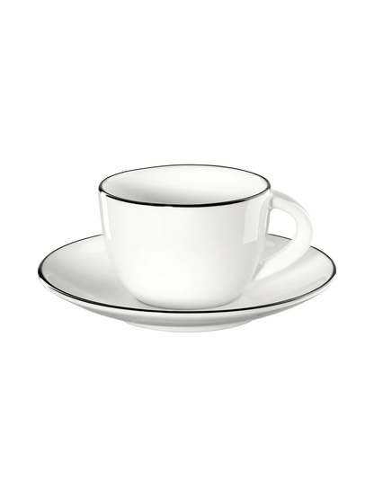 Set de șase cești și farfurii din porțelan Ligne Noire 70 ml