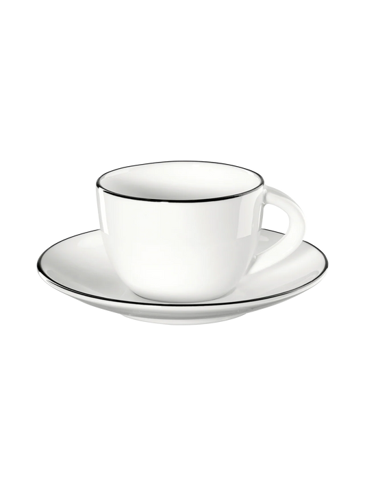 Set de șase cești și farfurii din porțelan Ligne Noire 70 ml