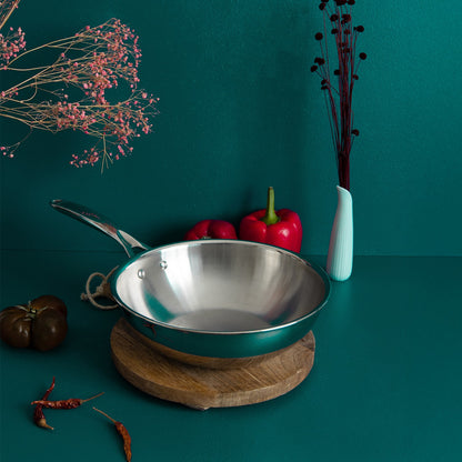 Wok din inox cu mâner fix Castel'Pro