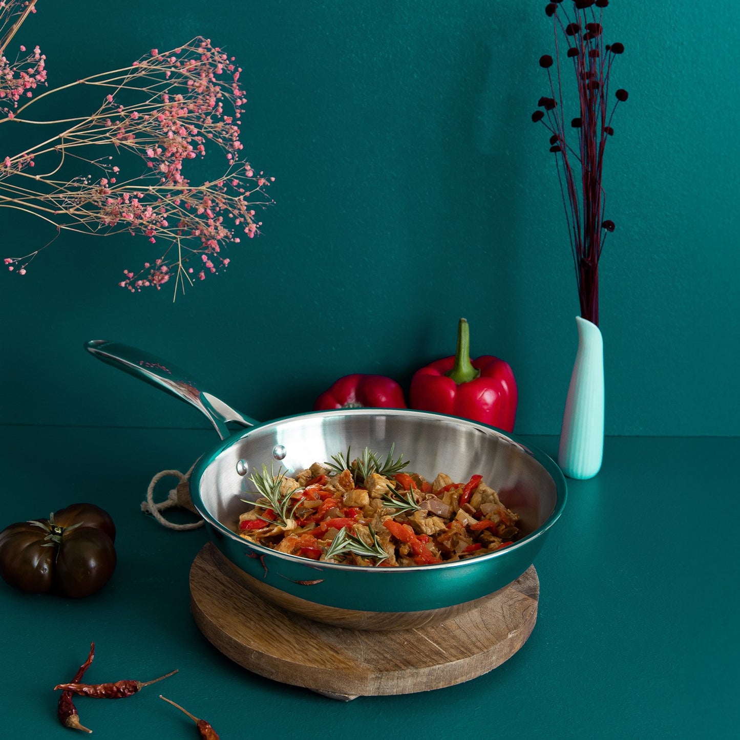 Wok din inox cu mâner fix Castel'Pro